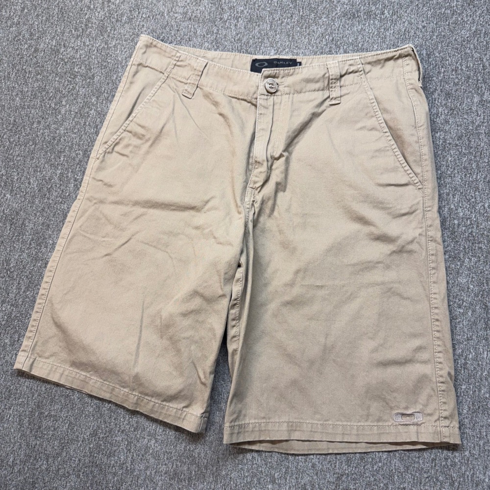 Oakley Mens Regular Fit Chino Shorts Khaki Tan Cotton Twill Size 33W 10in Inseam